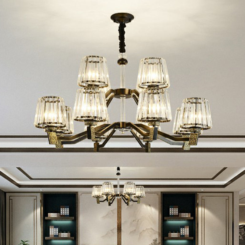 Kegelanhängerlampe Retro Schwarzer Kristall Prisma Kronleuchter Leuchte für Wohnzimmer