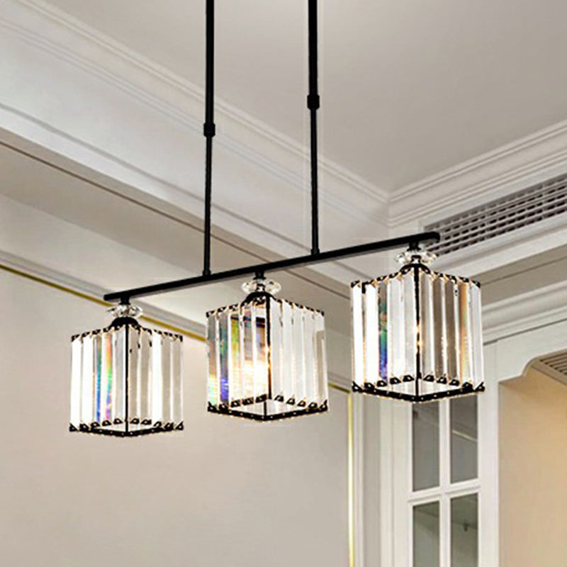 Geometrical Crystal Ceiling Chandelier Minimalist Black Hanging Light Fixture for Restaurant