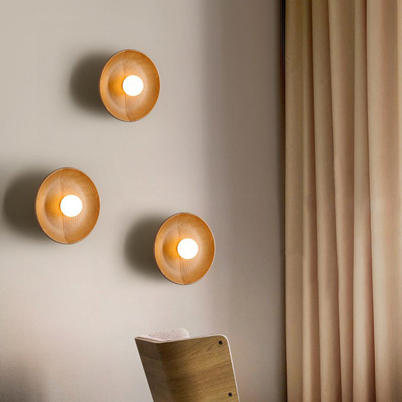 Minimalist Tray Shaped Wall Light Wooden 1 Head Living Room Sconce Light Fixture