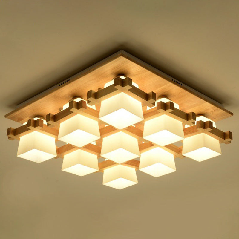 Vérification près du plafond Light Nordic Milk Glass Wood Mont Semi Flush Mount pour salle à manger