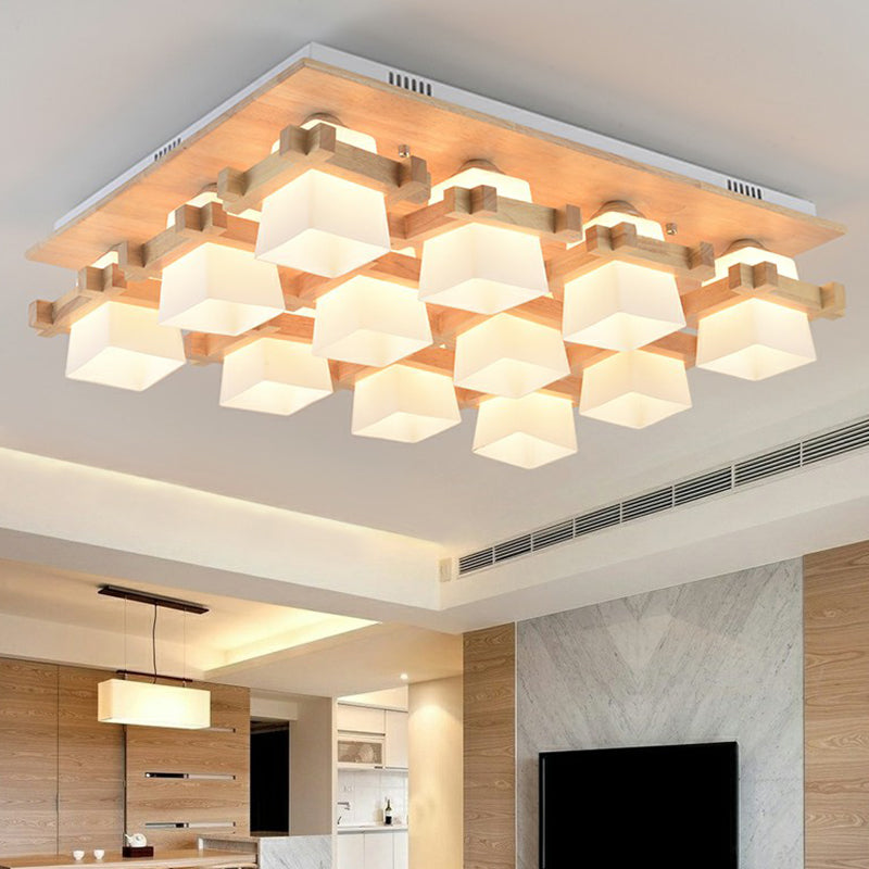 Vérification près du plafond Light Nordic Milk Glass Wood Mont Semi Flush Mount pour salle à manger