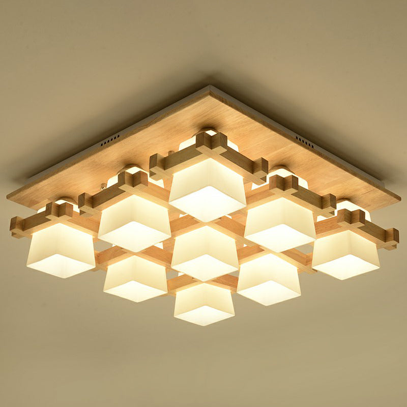 Vérification près du plafond Light Nordic Milk Glass Wood Mont Semi Flush Mount pour salle à manger