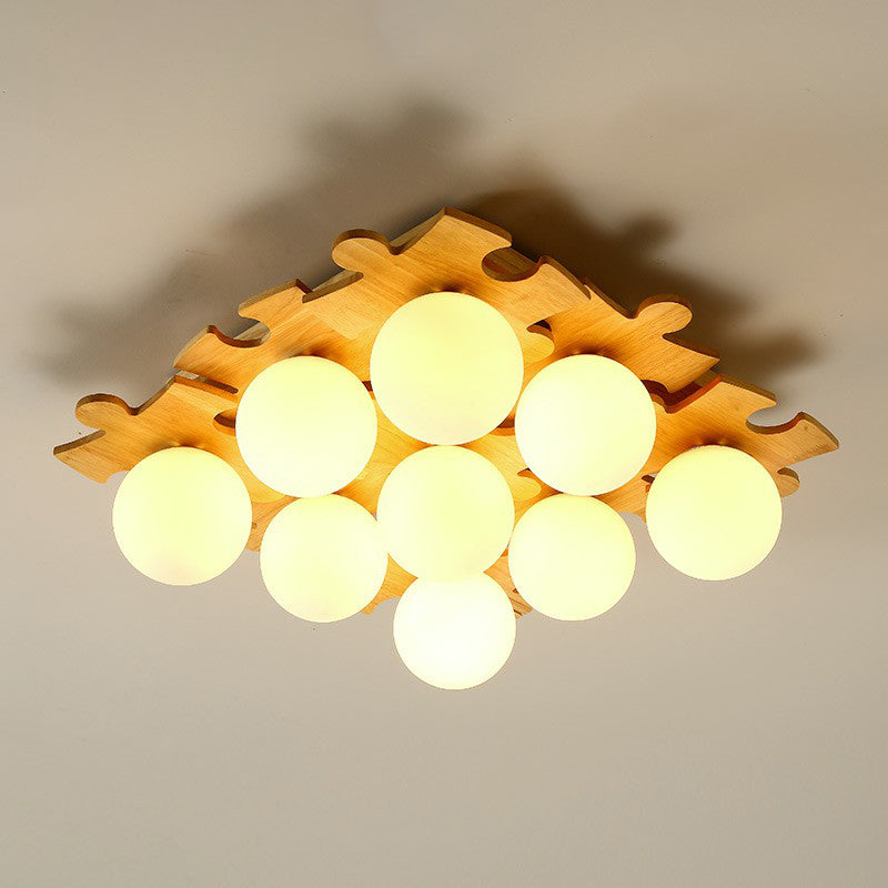 Wit glazen bal semi spoel licht modern houten plafond gemonteerd licht met puzzelontwerp