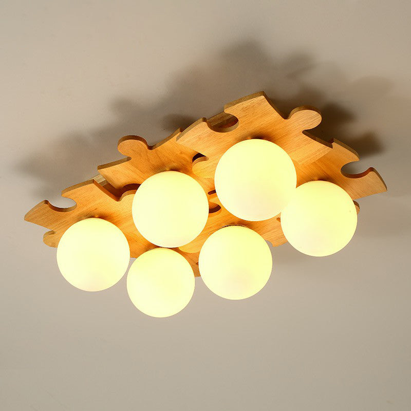 Wit glazen bal semi spoel licht modern houten plafond gemonteerd licht met puzzelontwerp