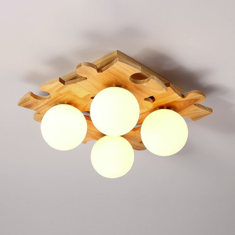 Wit glazen bal semi spoel licht modern houten plafond gemonteerd licht met puzzelontwerp