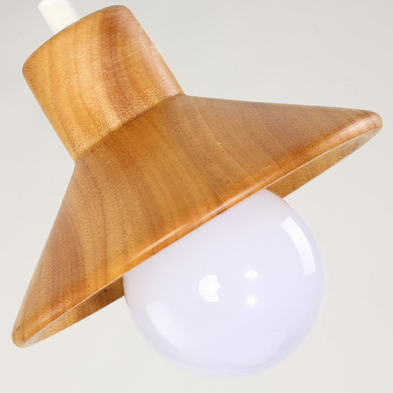Cone Shaped Restaurant Hanging Lamp Wooden 1 Head Nordic Ceiling Light in Beige-White