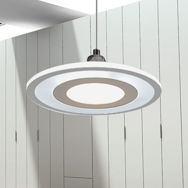Pendentif contemporain LED Drop avec une nuance en acrylique Circle blanc plafond suspendu dans une lumière blanche extérieure chaude / blanche / intérieure