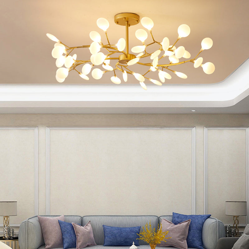 Postmodern Leaf Hanging Light Metal Living Room LED Chandelier Pendant Light in Brass