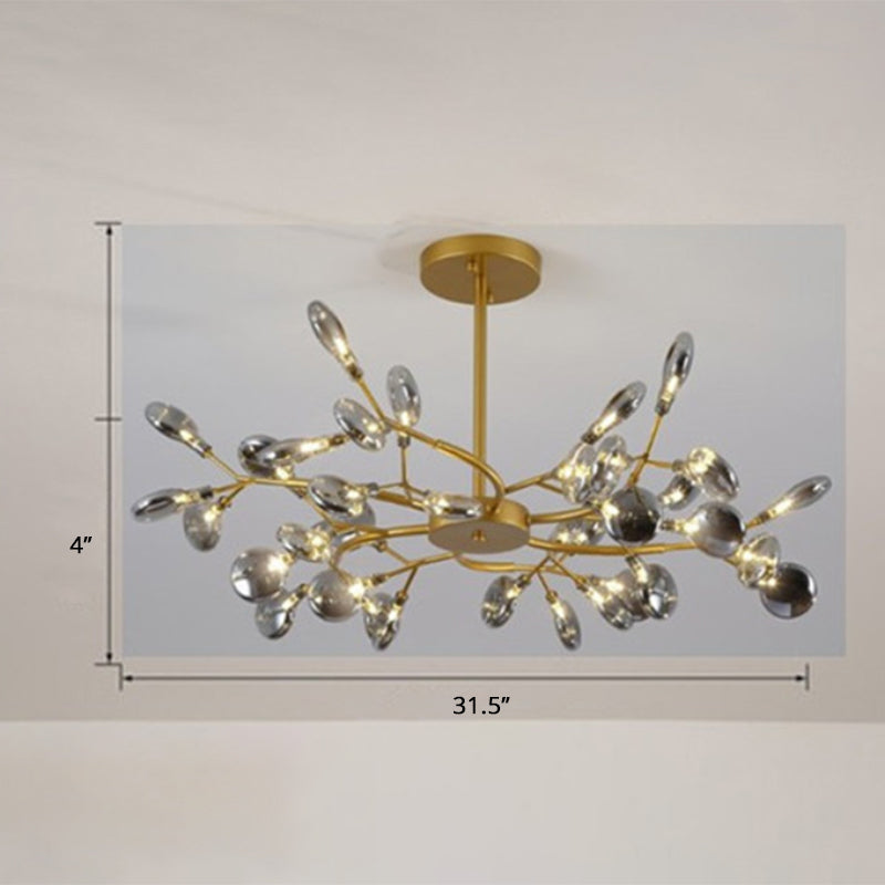 Postmodern Leaf Hanging Light Metal Living Room LED Chandelier Pendant Light in Brass