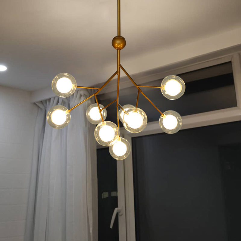 Simplicity 9 Heads Chandelier Tree Branch Suspension Light with Dual Ball Glass Shade