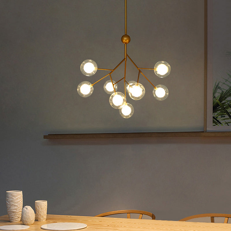 Simplicity 9 Heads Chandelier Tree Branch Suspension Light with Dual Ball Glass Shade