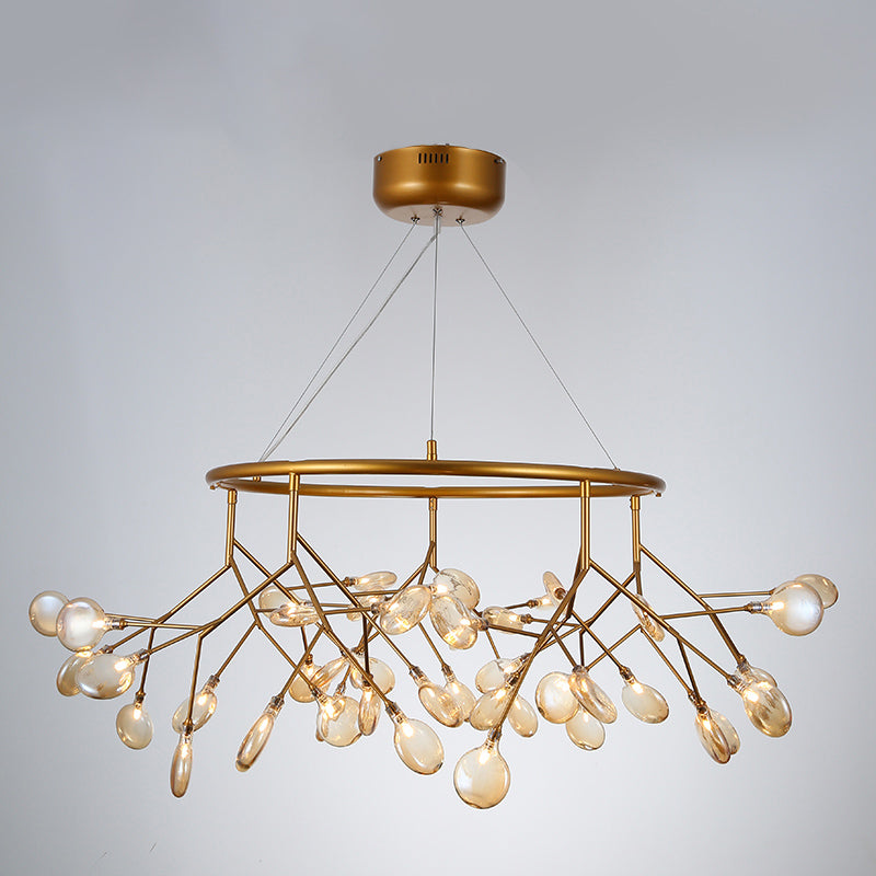 Postmodern Twig Hanging Light Fixture Glass Bedroom Ceiling Chandelier with Metal Ring
