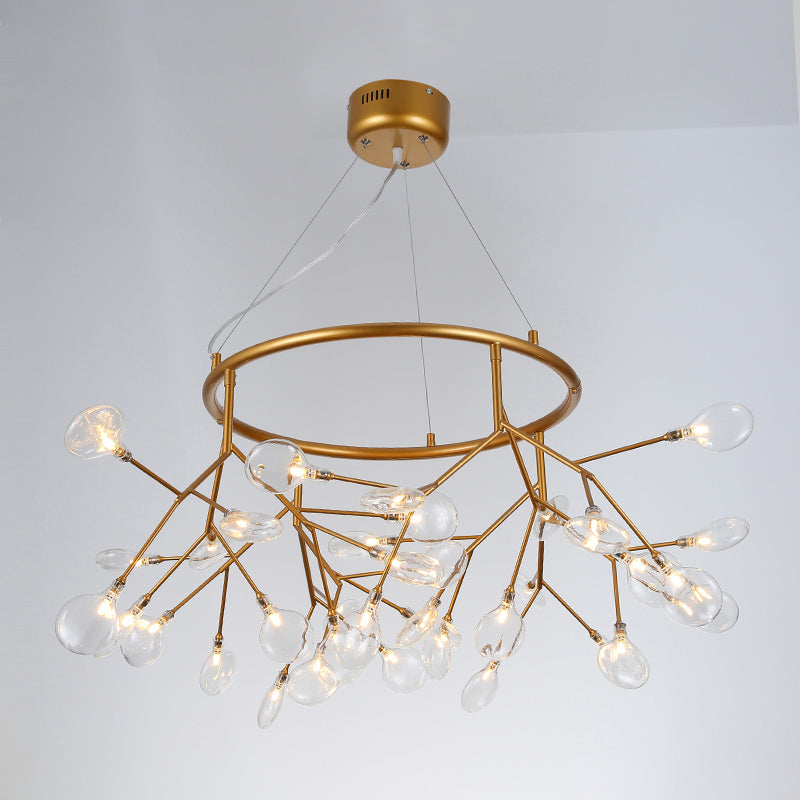 Postmodern Twig Hanging Light Fixture Glass Bedroom Ceiling Chandelier with Metal Ring