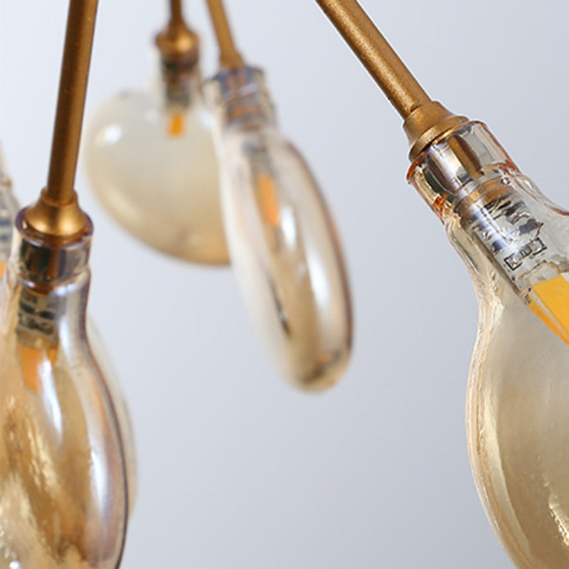 Postmodern Twig Hanging Light Fixture Glass Bedroom Ceiling Chandelier with Metal Ring