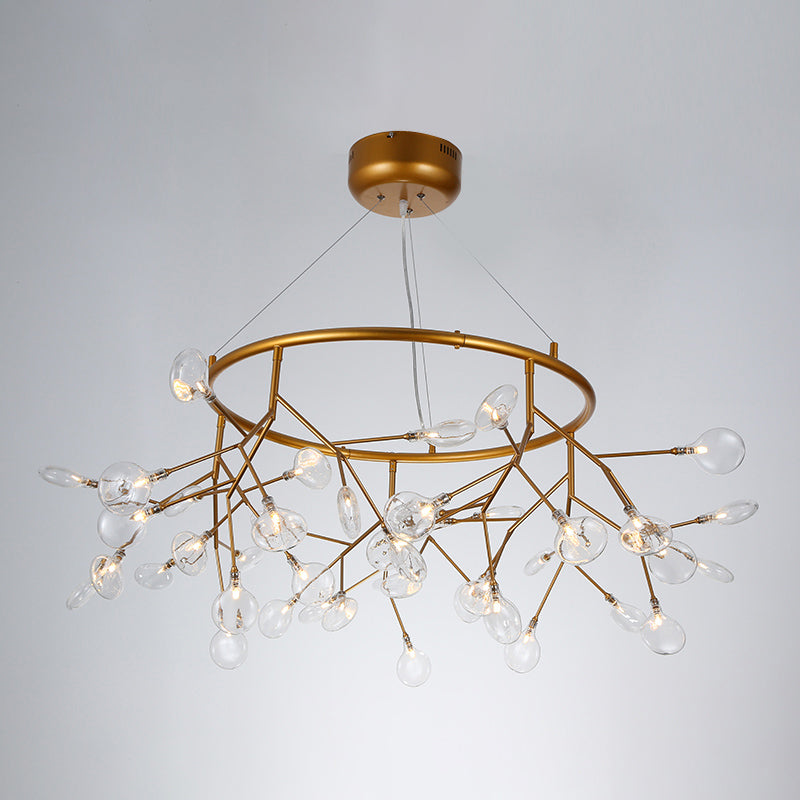 Postmodern Twig Hanging Light Fixture Glass Bedroom Ceiling Chandelier with Metal Ring