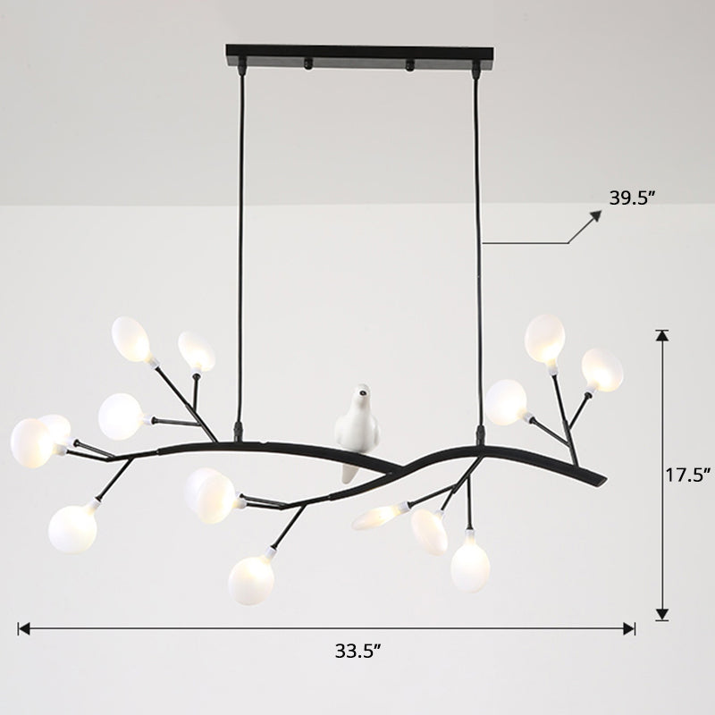 Tree Branch Island Light Postmodern Metal 15-Head Restaurant Hanging Lamp with Bird Decoration