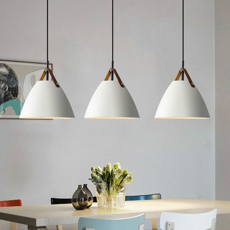 Macaron Conical Pendant lampe métallique 1 plafond de salle de tête avec diffuseur acrylique et bracelet en cuir