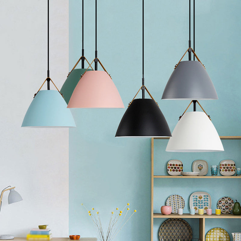 Macaron Conical Pendant lampe métallique 1 plafond de salle de tête avec diffuseur acrylique et bracelet en cuir