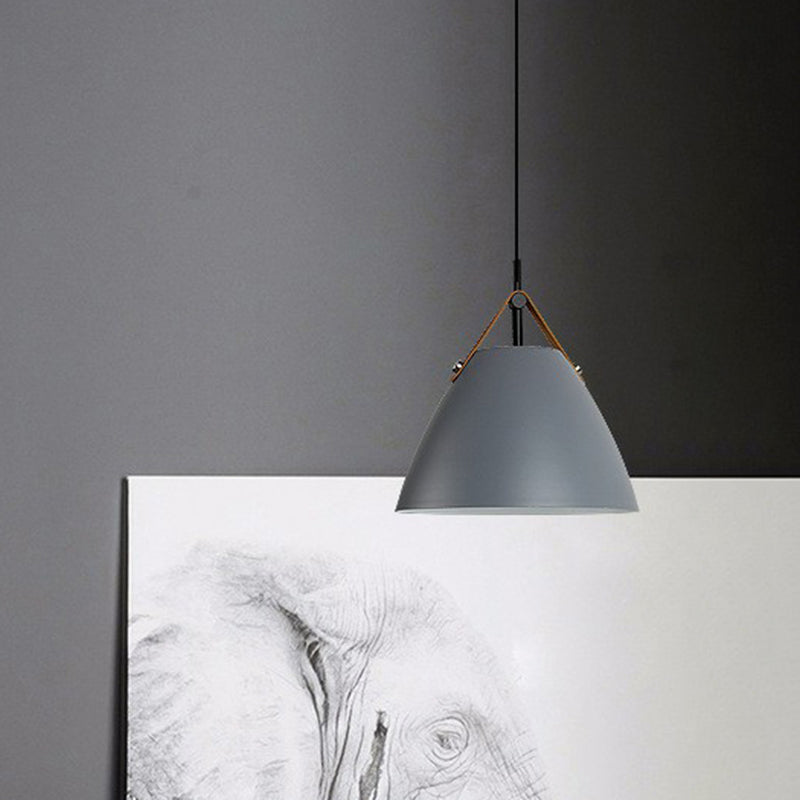 Macaron Conical Pendant lampe métallique 1 plafond de salle de tête avec diffuseur acrylique et bracelet en cuir