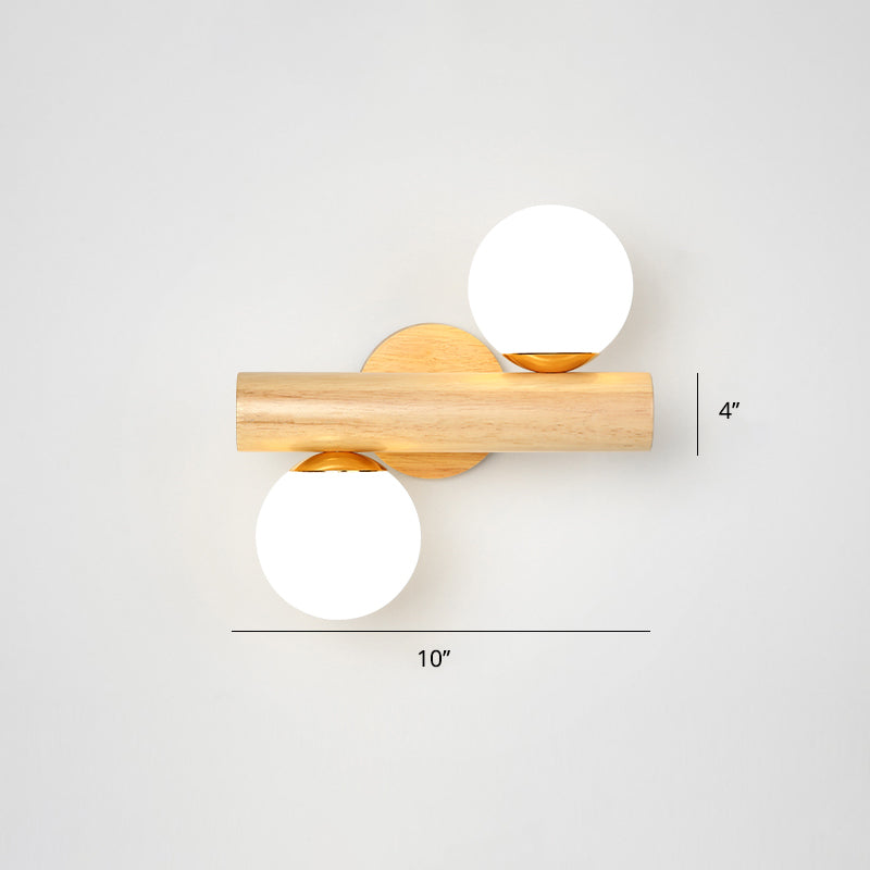 Witte glazen bal roterende wandlamp Noonstal 2 lampen houten wand gemonteerd licht voor slaapkamer