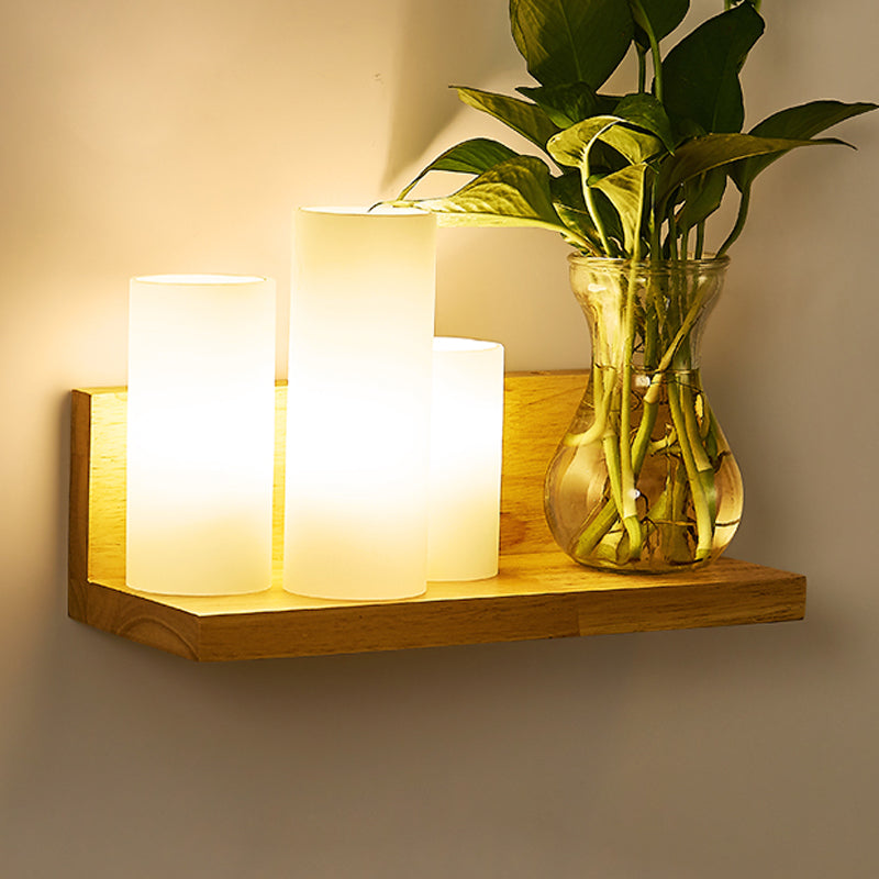 Geometrische trap Wandverlichting Crème Glas enkele minimalistische vlakke wand sconce in hout