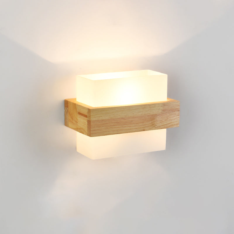 Geometrische trap Wandverlichting Crème Glas enkele minimalistische vlakke wand sconce in hout