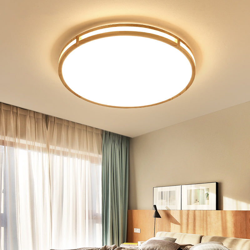 Wooden Disc Flush Ceiling Light Nordic LED Beige Flush Mount with Acrylic Diffuser