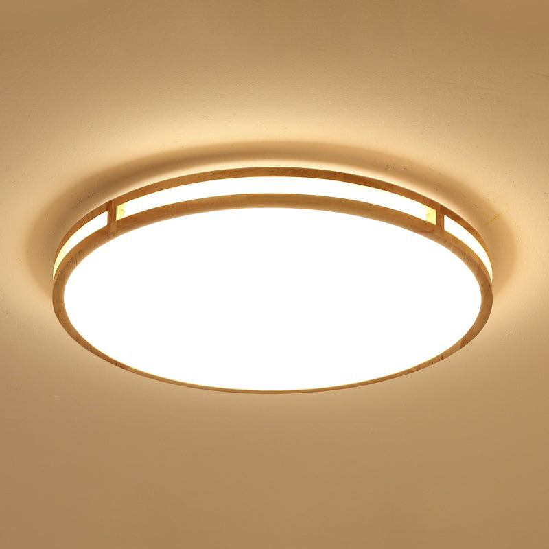 Wooden Disc Flush Ceiling Light Nordic LED Beige Flush Mount with Acrylic Diffuser