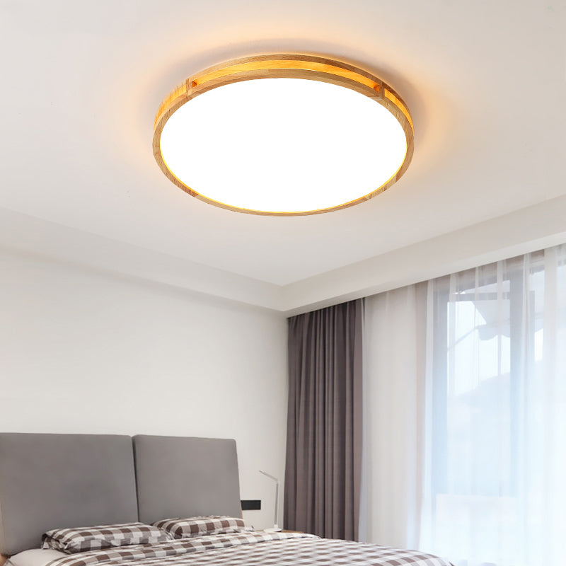 Wooden Disc Flush Ceiling Light Nordic LED Beige Flush Mount with Acrylic Diffuser