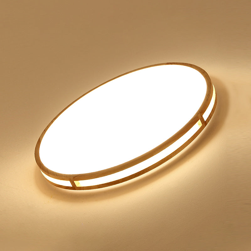 Wooden Disc Flush Ceiling Light Nordic LED Beige Flush Mount with Acrylic Diffuser