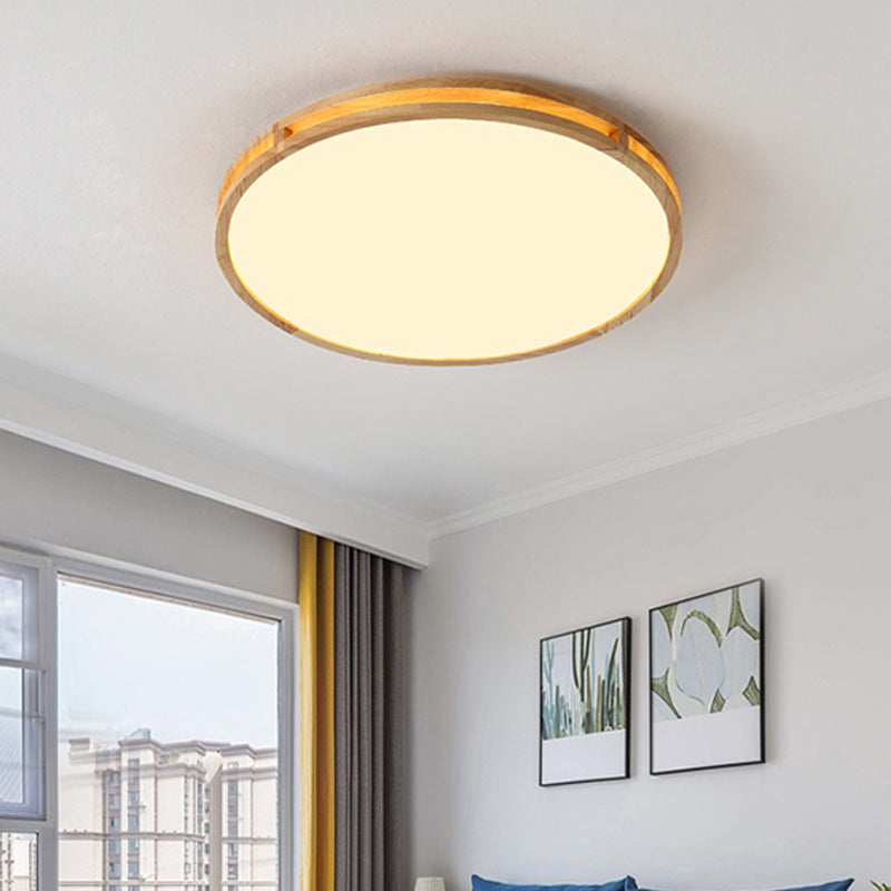 Wooden Disc Flush Ceiling Light Nordic LED Beige Flush Mount with Acrylic Diffuser