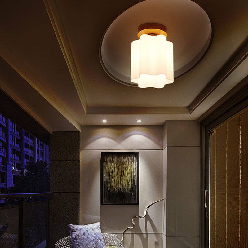 Luz empotrada de techo floral con prisma de vidrio lechoso, minimalismo, 1 bombilla, luz empotrada de madera para pasillo