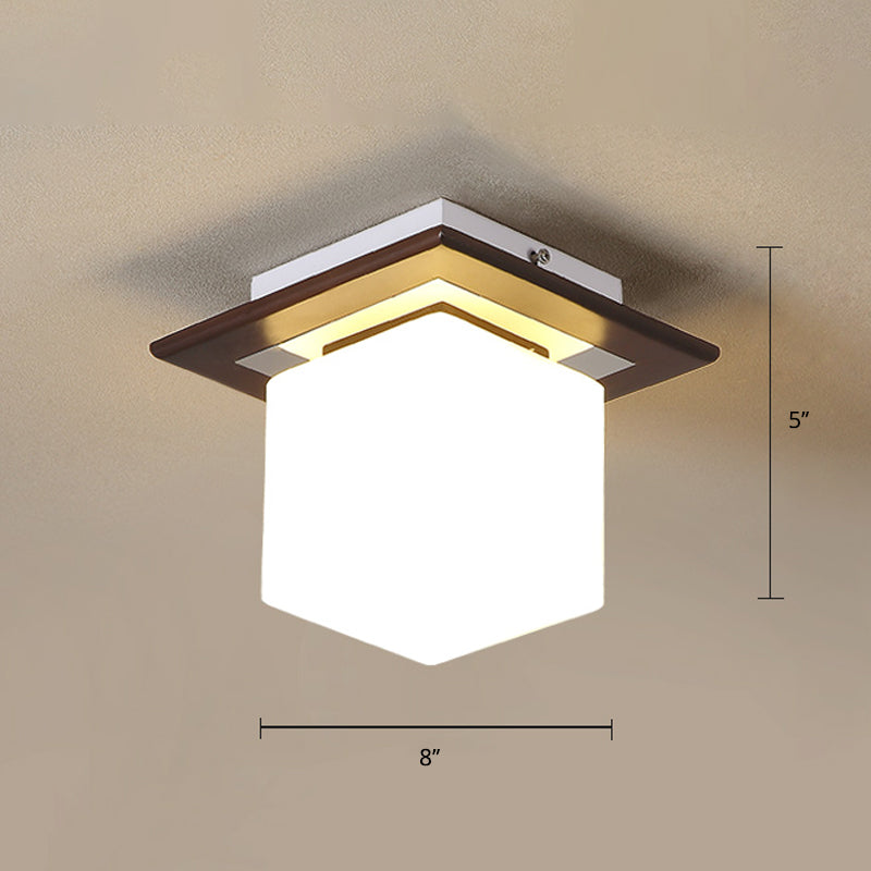 Modern geometrisch gevormd inbouwarmatuur Houten 1-lichts gangpadverzonken plafondlamp in bruin