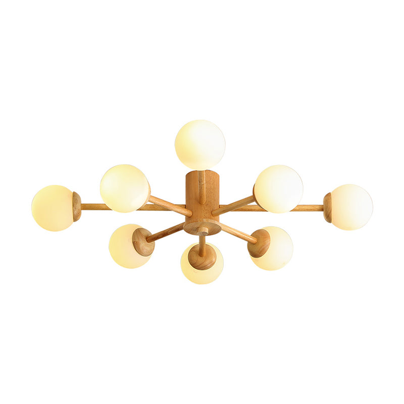 Sputnik Flush Mount Plafond Aménagement en bois de verre à la crème moderne Semi Flush Forh pour le salon