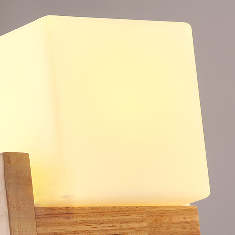 Frosted White Glass Cube Chandelier Modern Wood Ceiling Suspension Lamp for Living Room