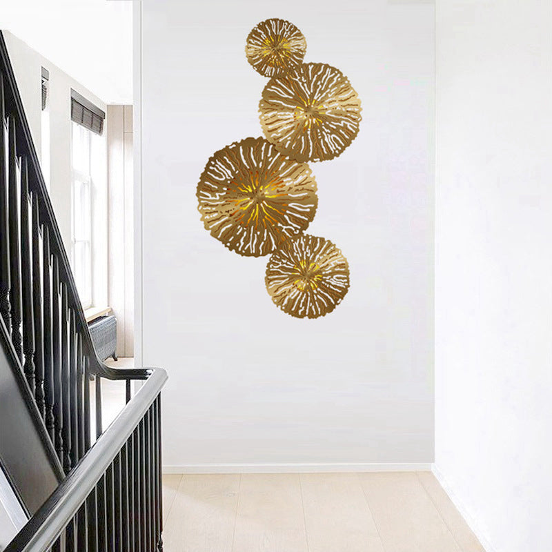 3 Bulbs Circular Sconce Lamp Tradition Metal Wall Lighting Fixture in Gold for Stair