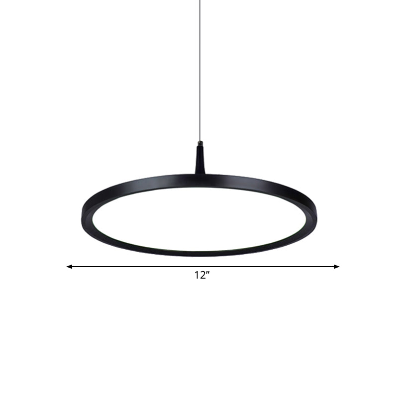 Led Office Pendant Lamp with Plate Metal Shade Simplicity White/Black Ceiling Light Fixture in White/Warm Light, 12"/16"/19.5" Wide