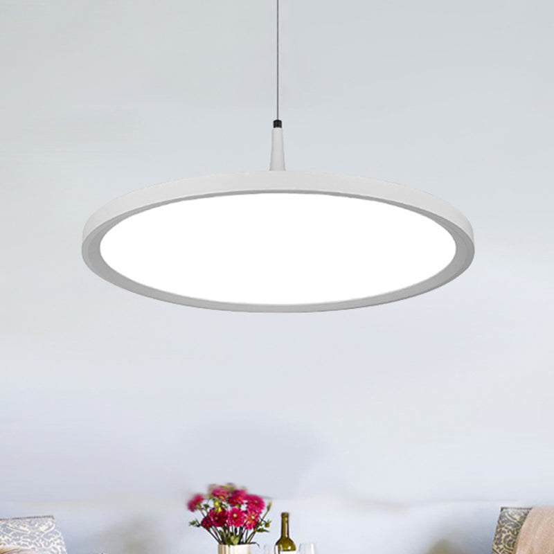 Led Office Pendant Lamp with Plate Metal Shade Simplicity White/Black Ceiling Light Fixture in White/Warm Light, 12"/16"/19.5" Wide