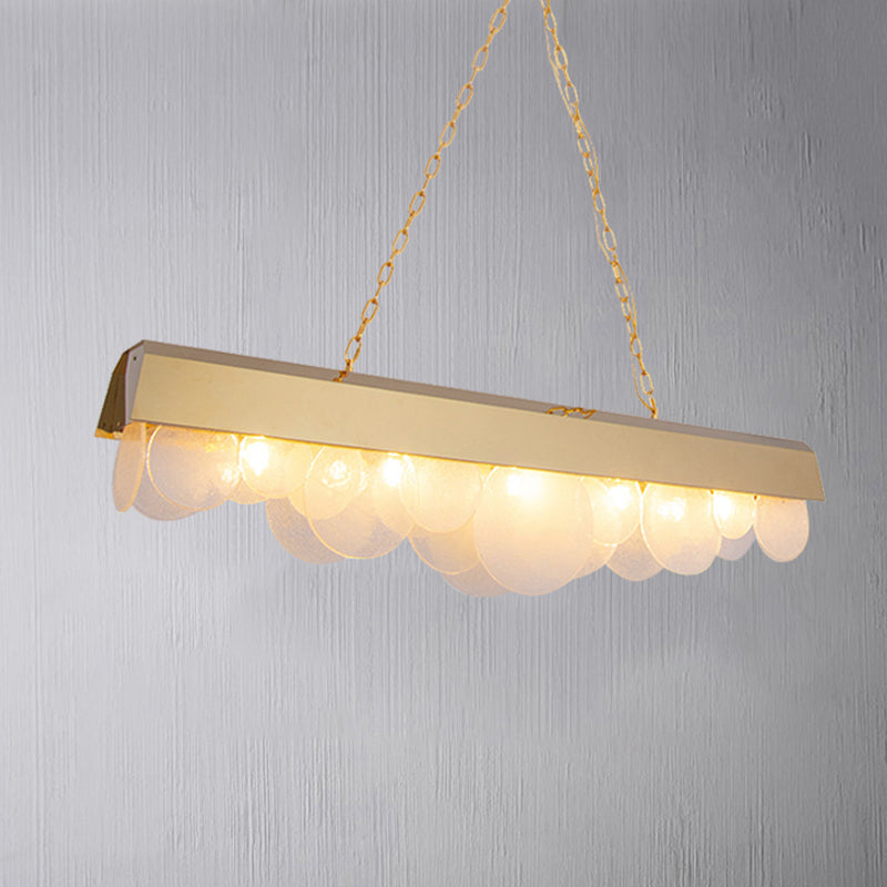 Linear LED Chandelier Light Fixture Contemporary Metal Gold Drop Pendant with Glass Sheet for Dining Room