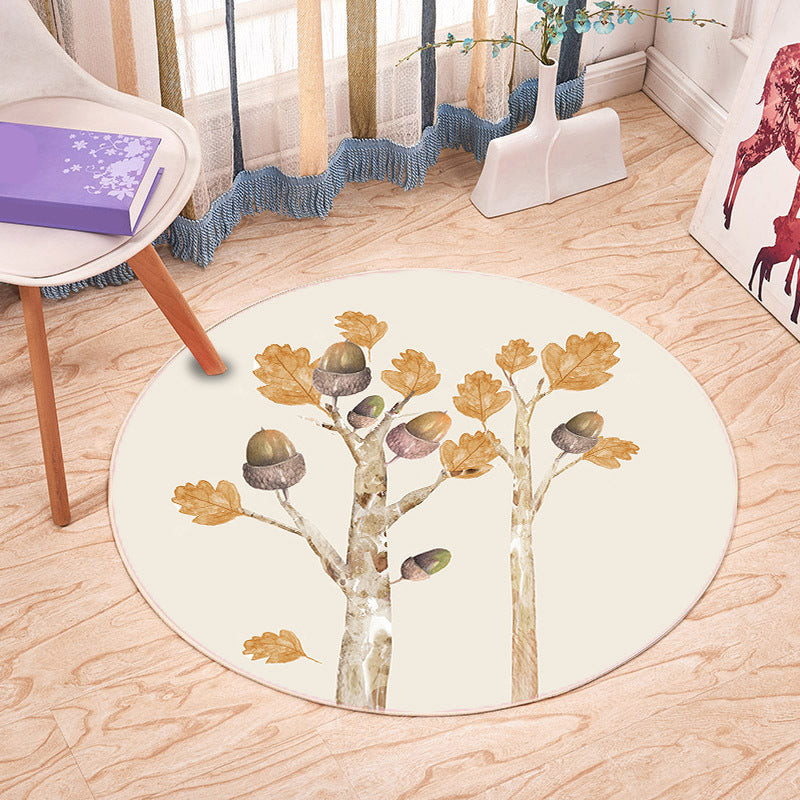 Casual Plant Printed Rug Multicolored Synthetics Area Carpet Non-Slip Backing Stain-Resistant Indoor Rug for Bedroom