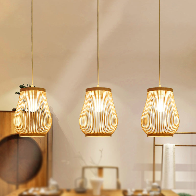 Bambus gewebter Schatten Anhänger Deckenleichter Asiatischer Stil 1 Glühbirne Beige Hanging Lampe, 7 "/8" breit