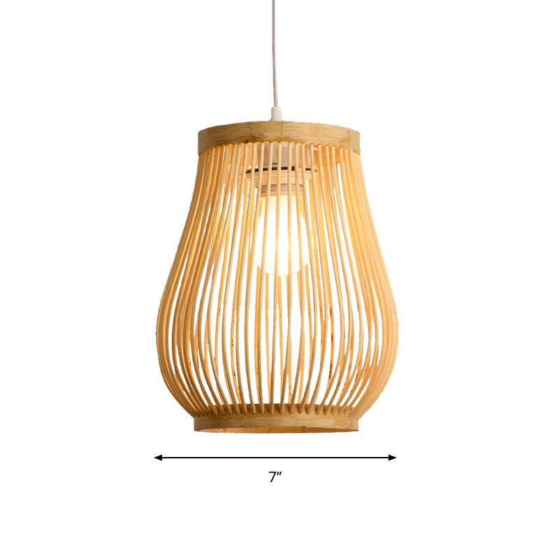 Bambus gewebter Schatten Anhänger Deckenleichter Asiatischer Stil 1 Glühbirne Beige Hanging Lampe, 7 "/8" breit