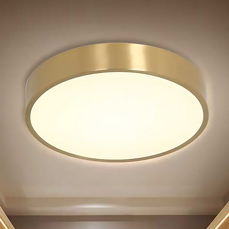 12"/16"/19.5" Dia Ultra Thin Drum Ceiling Flush Modern Brass LED Bedroom Flush Mount Light with Acrylic Diffuser in Warm/White