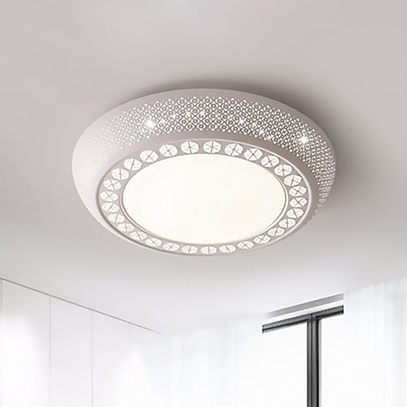 23"/42"/35" Wide Drum Shade Flush Mount Modern Acrylic White Ceiling Lighting with Crystal Accent for Bedroom Living Room