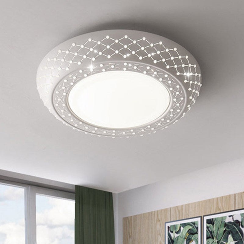 23"/42"/35" Wide Drum Shade Flush Mount Modern Acrylic White Ceiling Lighting with Crystal Accent for Bedroom Living Room