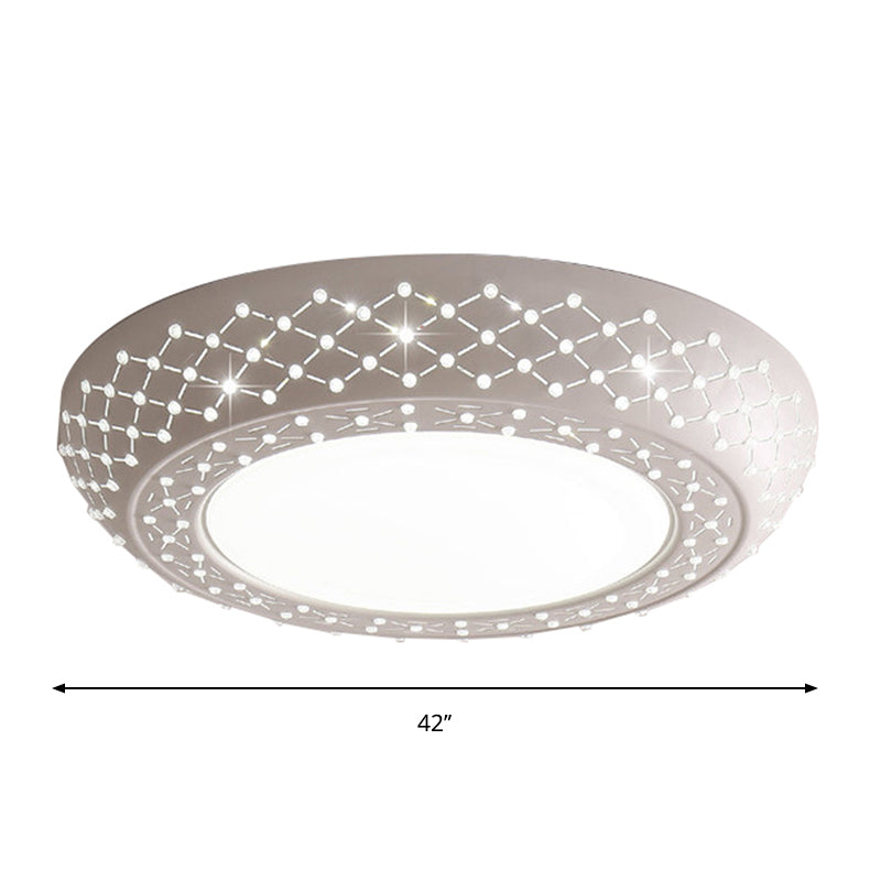 23"/42"/35" Wide Drum Shade Flush Mount Modern Acrylic White Ceiling Lighting with Crystal Accent for Bedroom Living Room