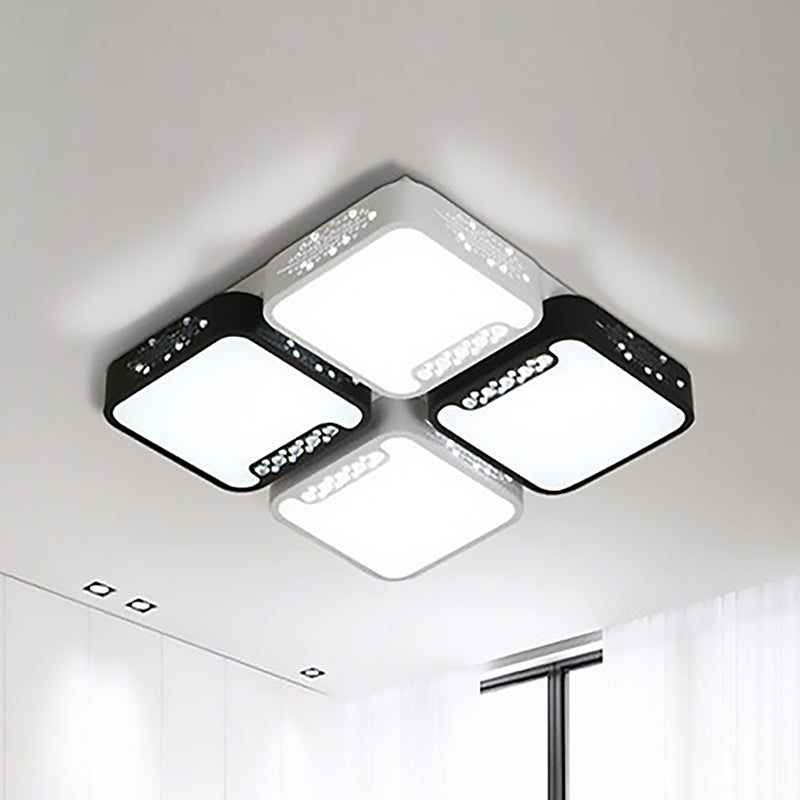 Acrylique Squared Shade Ceiling Mounted Light Contemporary 21.5 "/32" Wide LED Black Flush PendLight for Living Room
