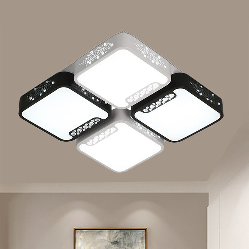 Acrylique Squared Shade Ceiling Mounted Light Contemporary 21.5 "/32" Wide LED Black Flush PendLight for Living Room