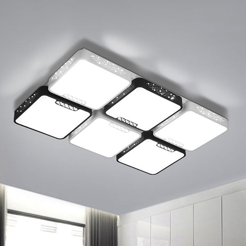 Acrylique Squared Shade Ceiling Mounted Light Contemporary 21.5 "/32" Wide LED Black Flush PendLight for Living Room