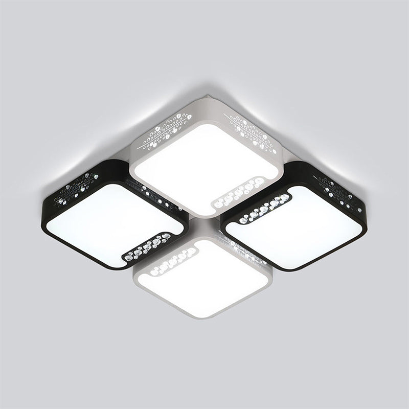 Acrylique Squared Shade Ceiling Mounted Light Contemporary 21.5 "/32" Wide LED Black Flush PendLight for Living Room